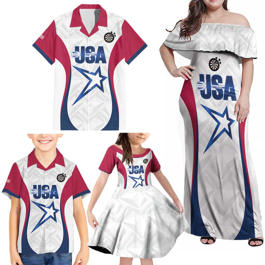 Custom United States Darts Family Matching Off Shoulder Maxi Dress and Hawaiian Shirt Come On USA Curve Style