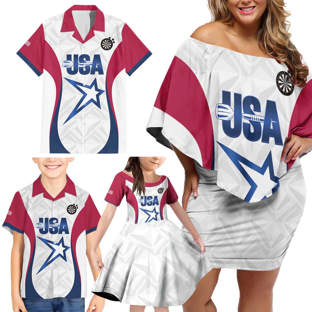Custom United States Darts Family Matching Off Shoulder Short Dress and Hawaiian Shirt Come On USA Curve Style