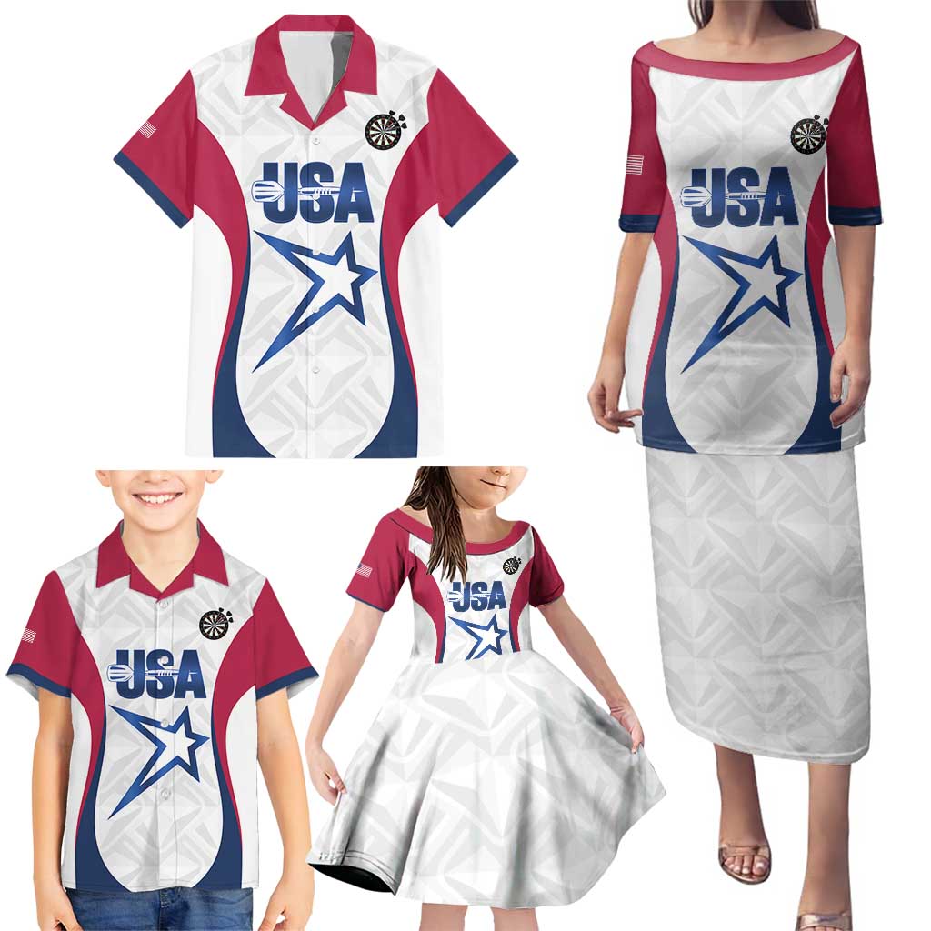 Custom United States Darts Family Matching Puletasi and Hawaiian Shirt Come On USA Curve Style