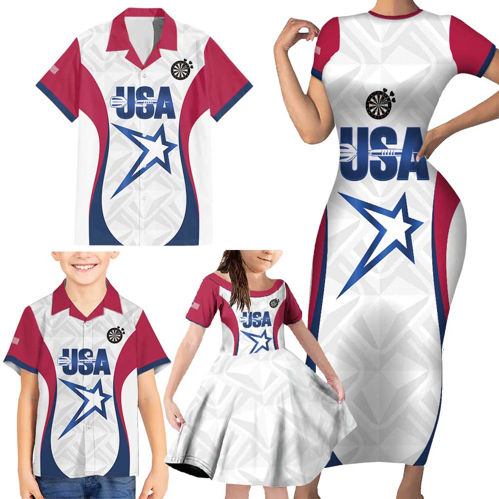 Custom United States Darts Family Matching Short Sleeve Bodycon Dress and Hawaiian Shirt Come On USA Curve Style