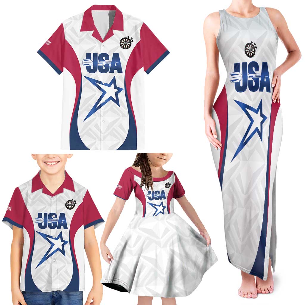 Custom United States Darts Family Matching Tank Maxi Dress and Hawaiian Shirt Come On USA Curve Style