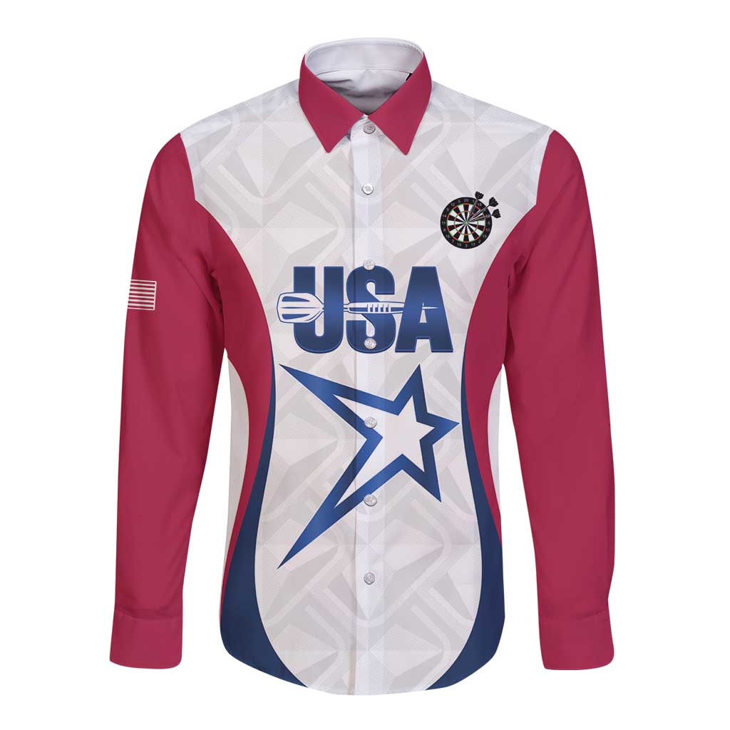 Custom United States Darts Long Sleeve Button Shirt Come On USA Curve Style