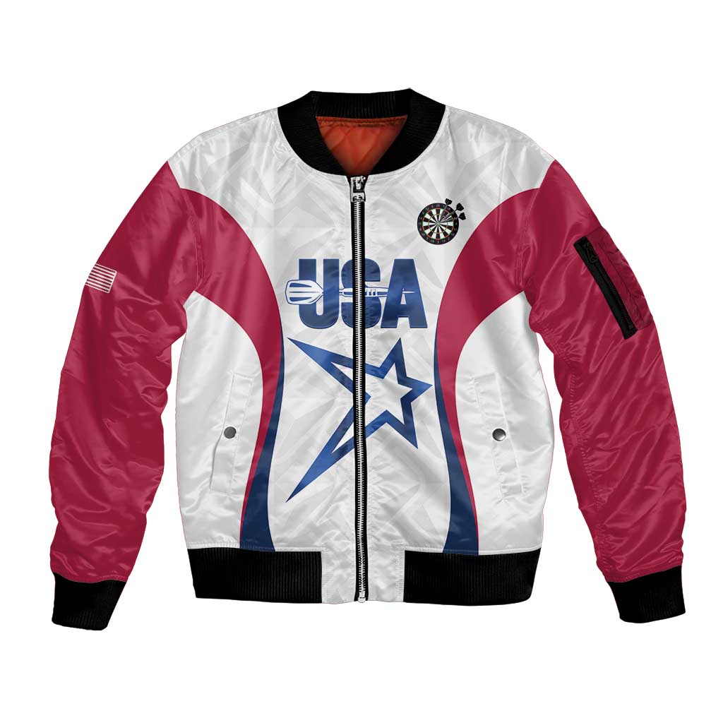 Custom United States Darts Sleeve Zip Bomber Jacket Come On USA Curve Style