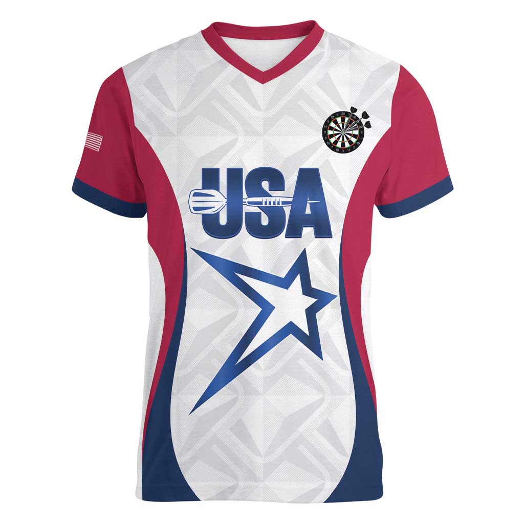 Custom United States Darts Women V-Neck T-Shirt Come On USA Curve Style
