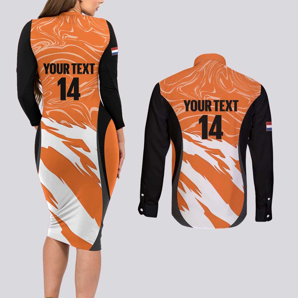 Custom Netherlands Darts Couples Matching Long Sleeve Bodycon Dress and Long Sleeve Button Shirt Come On Holland