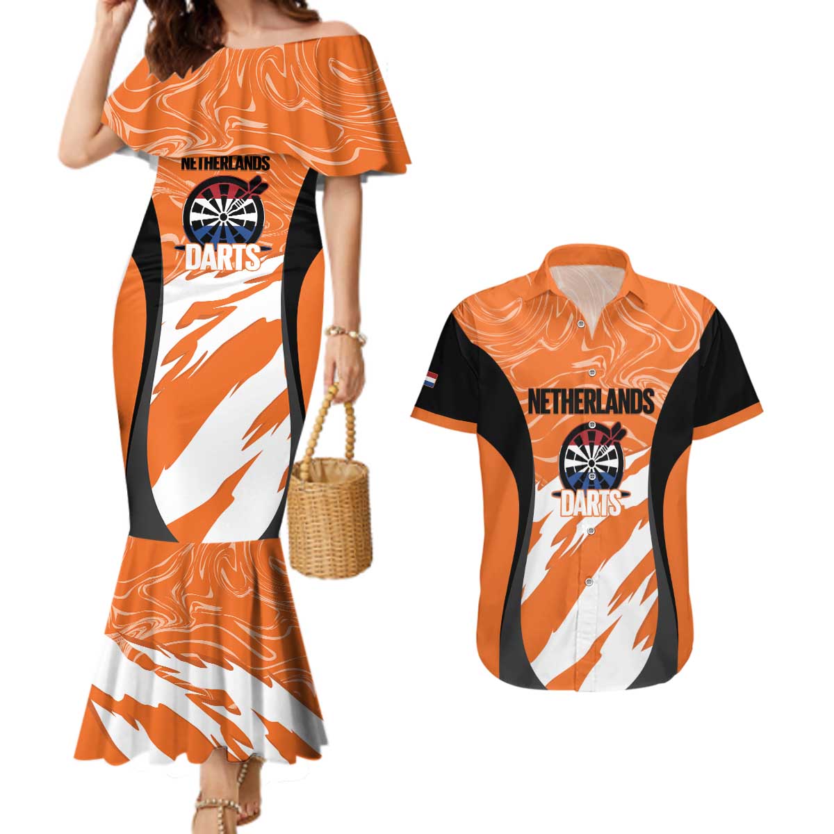 Custom Netherlands Darts Couples Matching Mermaid Dress and Hawaiian Shirt Come On Holland