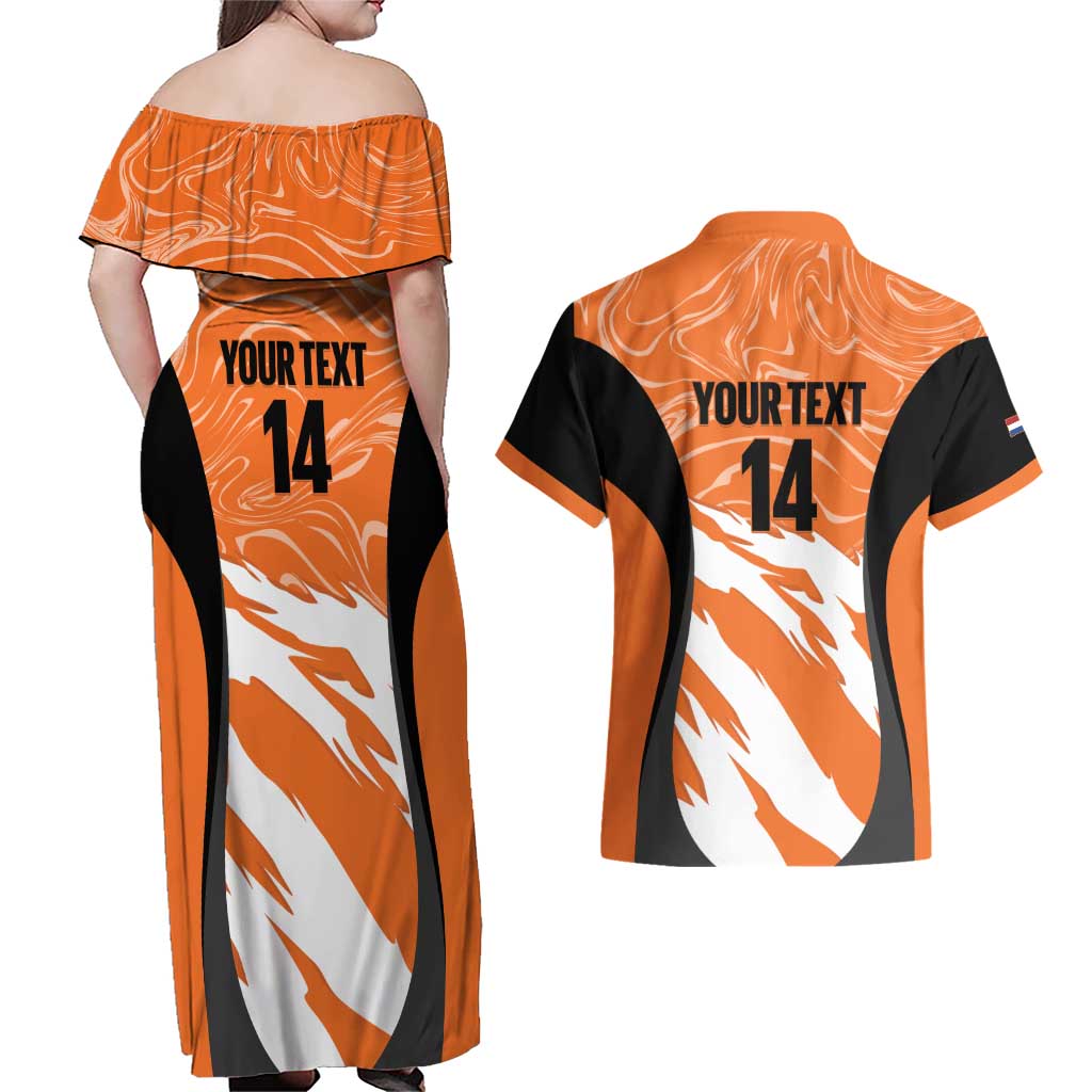 Custom Netherlands Darts Couples Matching Off Shoulder Maxi Dress and Hawaiian Shirt Come On Holland