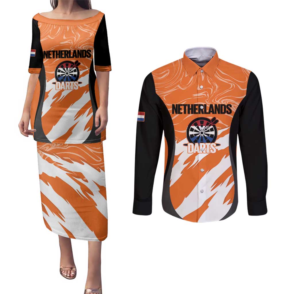 Custom Netherlands Darts Couples Matching Puletasi and Long Sleeve Button Shirt Come On Holland