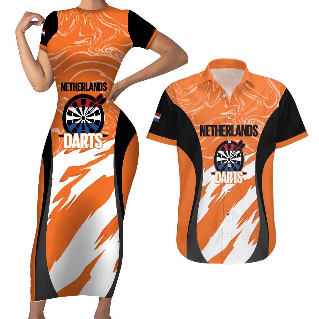 Custom Netherlands Darts Couples Matching Short Sleeve Bodycon Dress and Hawaiian Shirt Come On Holland