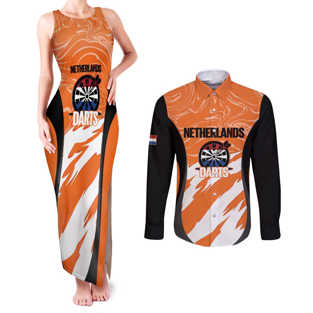 Custom Netherlands Darts Couples Matching Tank Maxi Dress and Long Sleeve Button Shirt Come On Holland