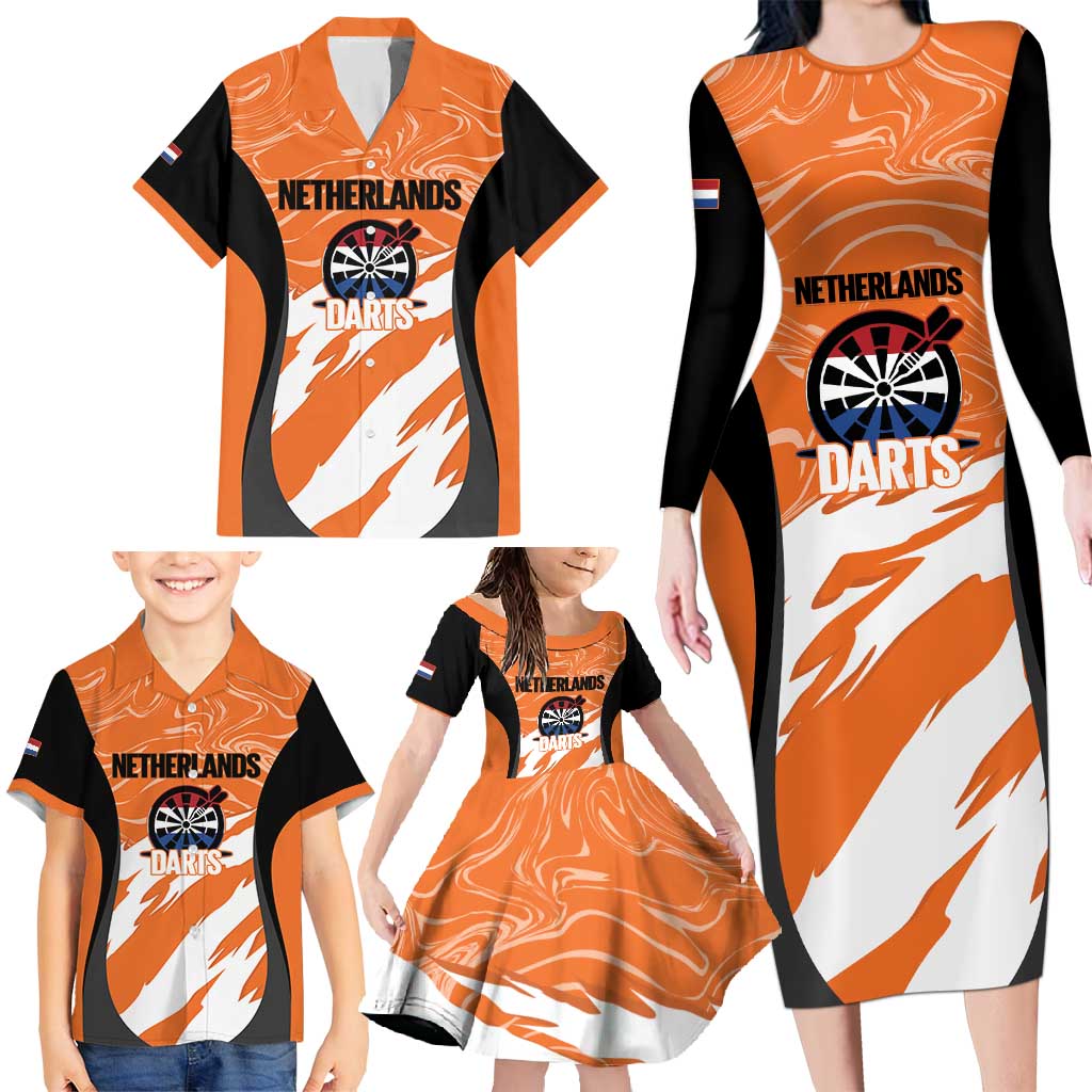 Custom Netherlands Darts Family Matching Long Sleeve Bodycon Dress and Hawaiian Shirt Come On Holland