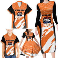 Custom Netherlands Darts Family Matching Long Sleeve Bodycon Dress and Hawaiian Shirt Come On Holland