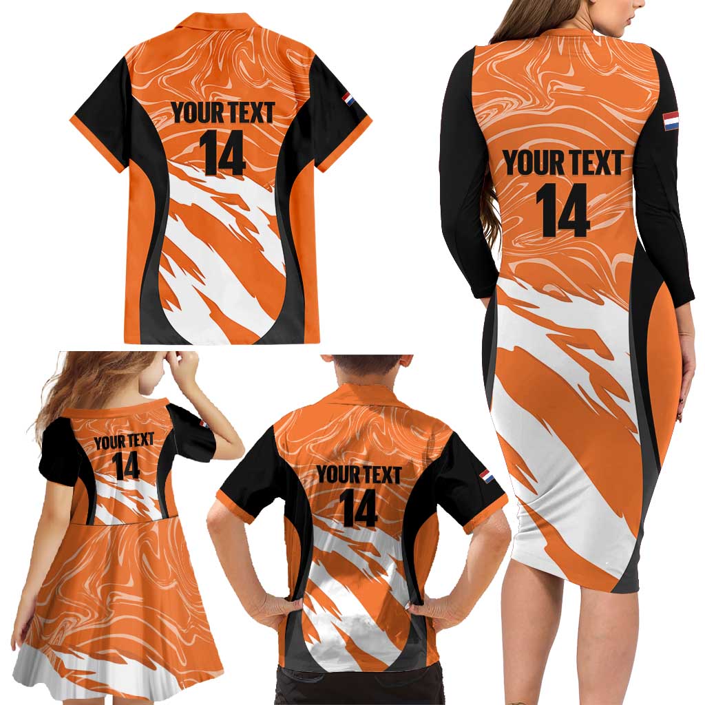Custom Netherlands Darts Family Matching Long Sleeve Bodycon Dress and Hawaiian Shirt Come On Holland