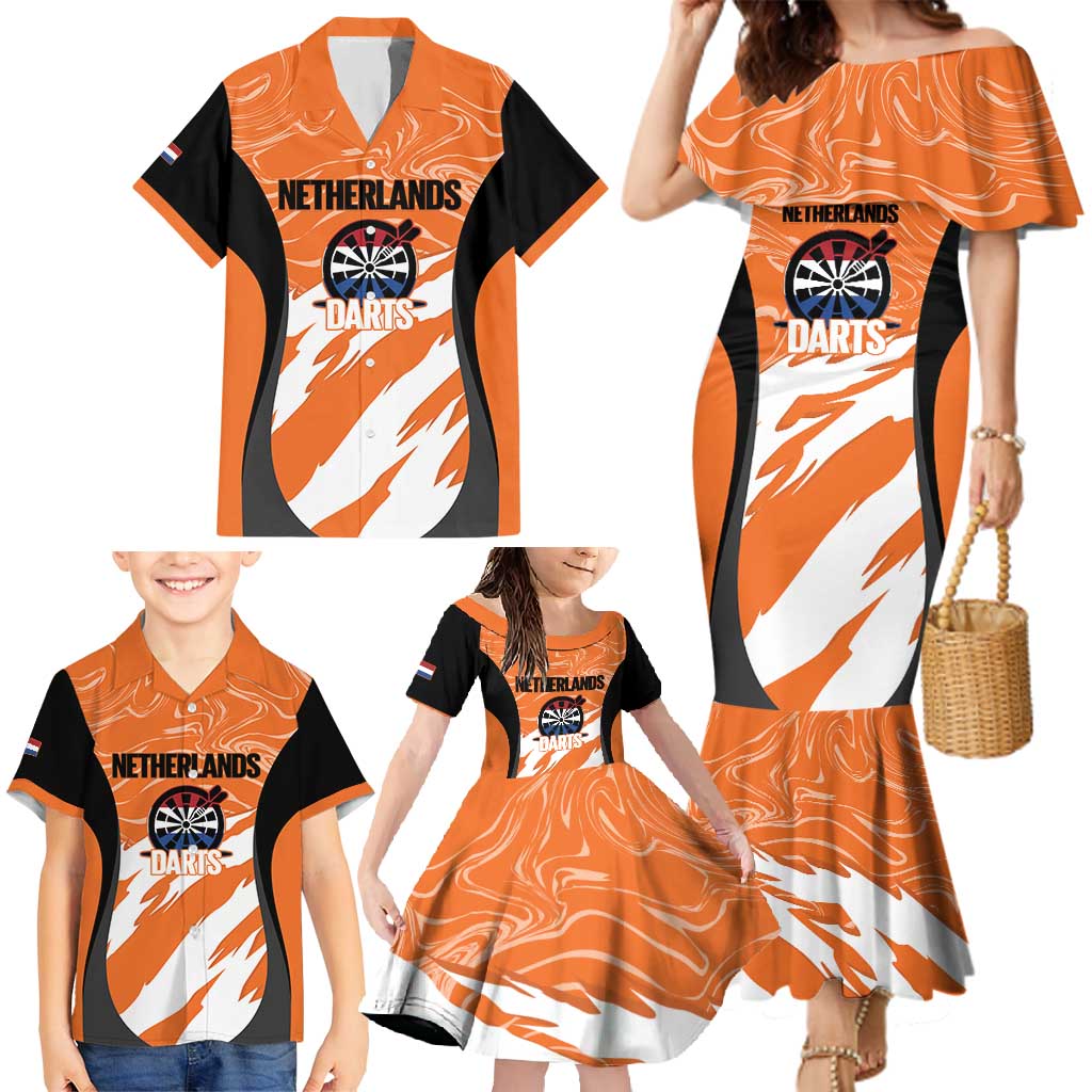 Custom Netherlands Darts Family Matching Mermaid Dress and Hawaiian Shirt Come On Holland