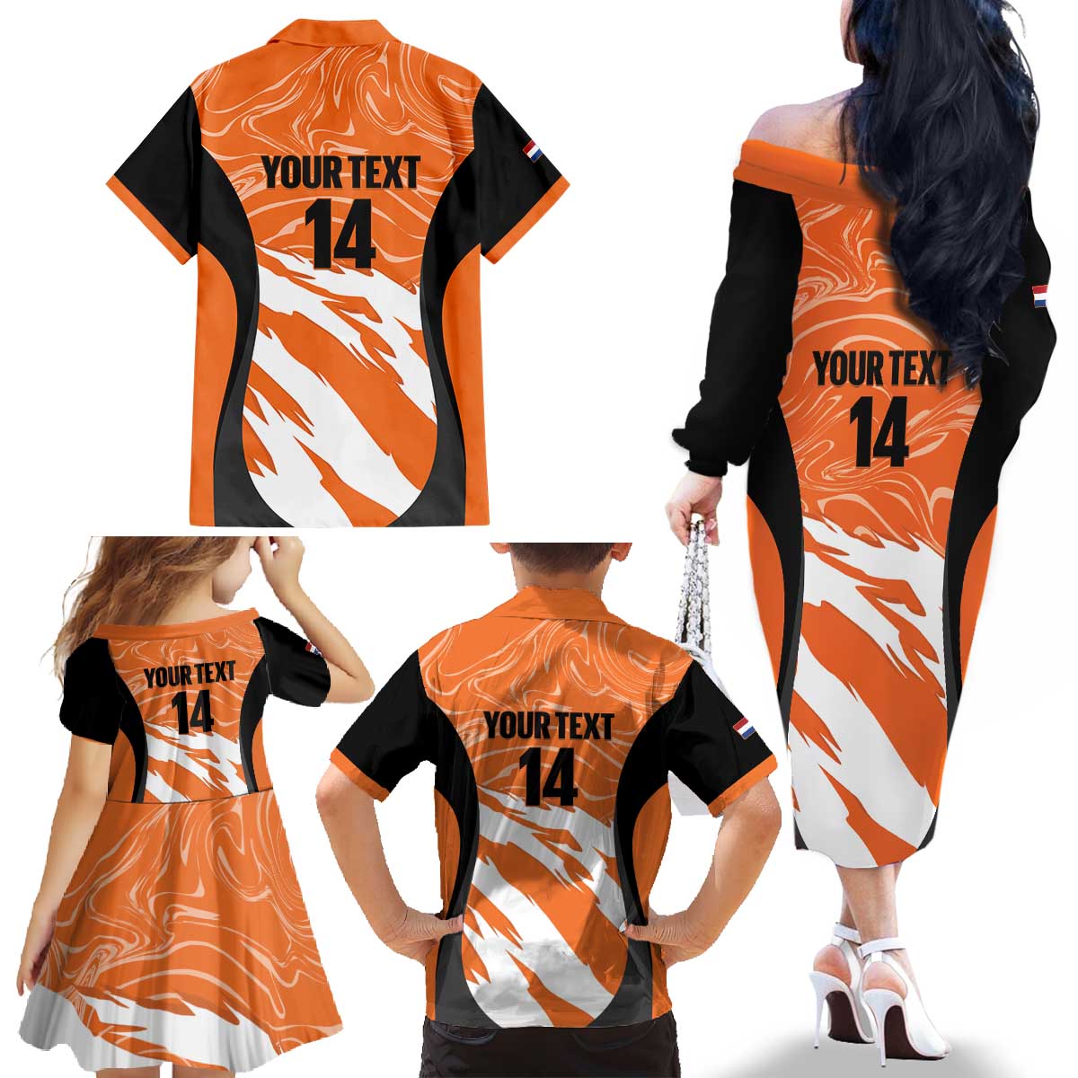 Custom Netherlands Darts Family Matching Off The Shoulder Long Sleeve Dress and Hawaiian Shirt Come On Holland