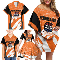 Custom Netherlands Darts Family Matching Off Shoulder Short Dress and Hawaiian Shirt Come On Holland