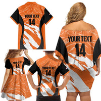 Custom Netherlands Darts Family Matching Off Shoulder Short Dress and Hawaiian Shirt Come On Holland