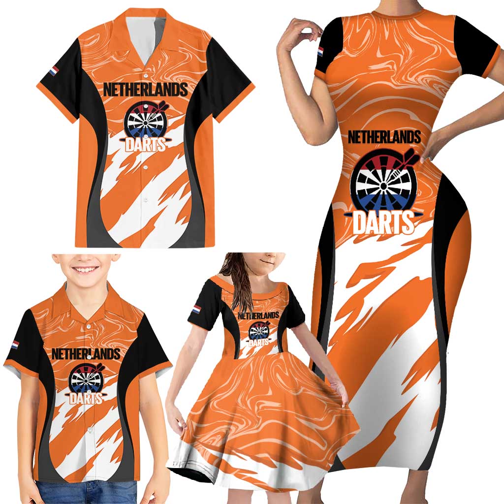 Custom Netherlands Darts Family Matching Short Sleeve Bodycon Dress and Hawaiian Shirt Come On Holland