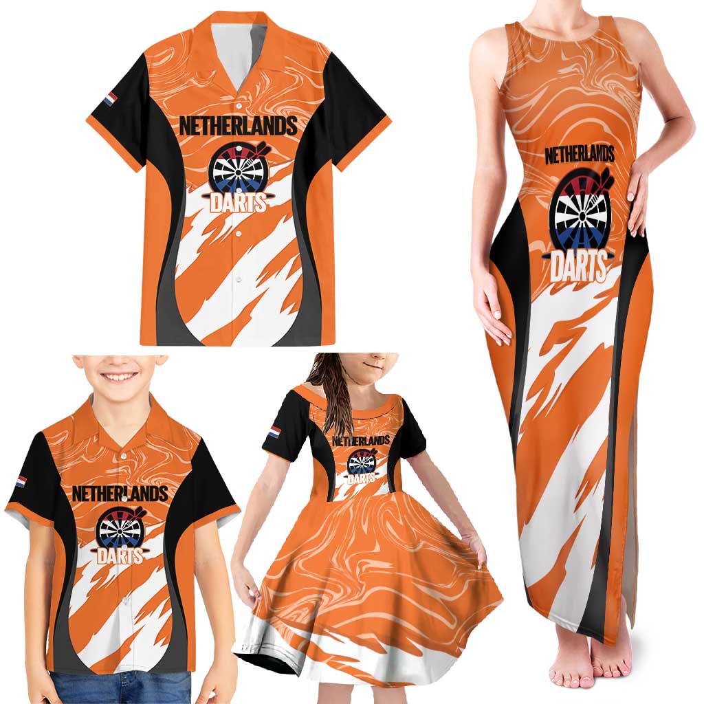 Custom Netherlands Darts Family Matching Tank Maxi Dress and Hawaiian Shirt Come On Holland