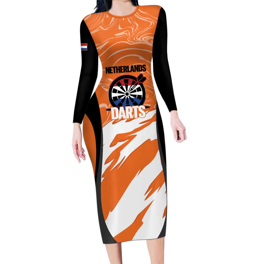 Custom Netherlands Darts Long Sleeve Bodycon Dress Come On Holland