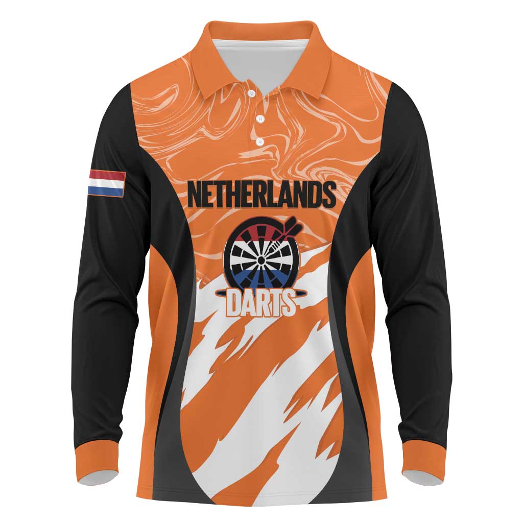 Custom Netherlands Darts Long Sleeve Polo Shirt Come On Holland