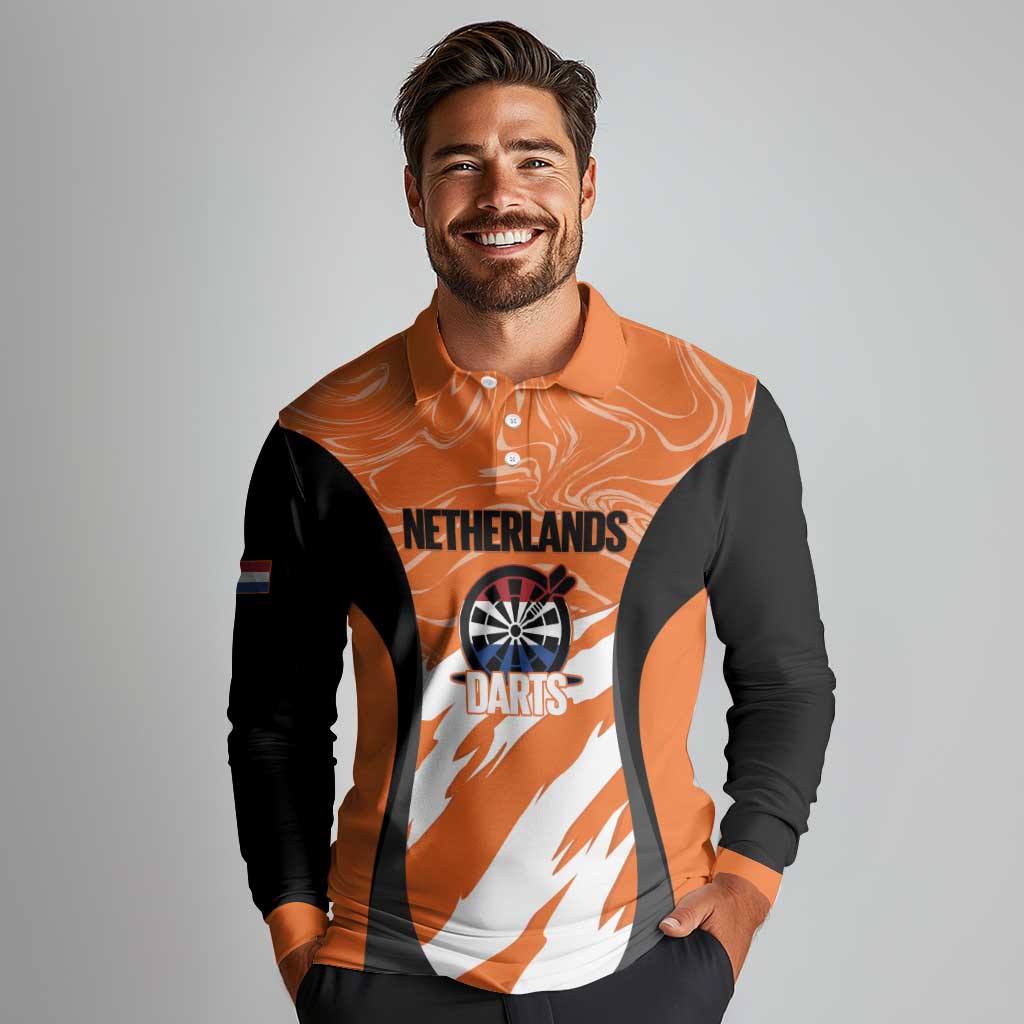 Custom Netherlands Darts Long Sleeve Polo Shirt Come On Holland