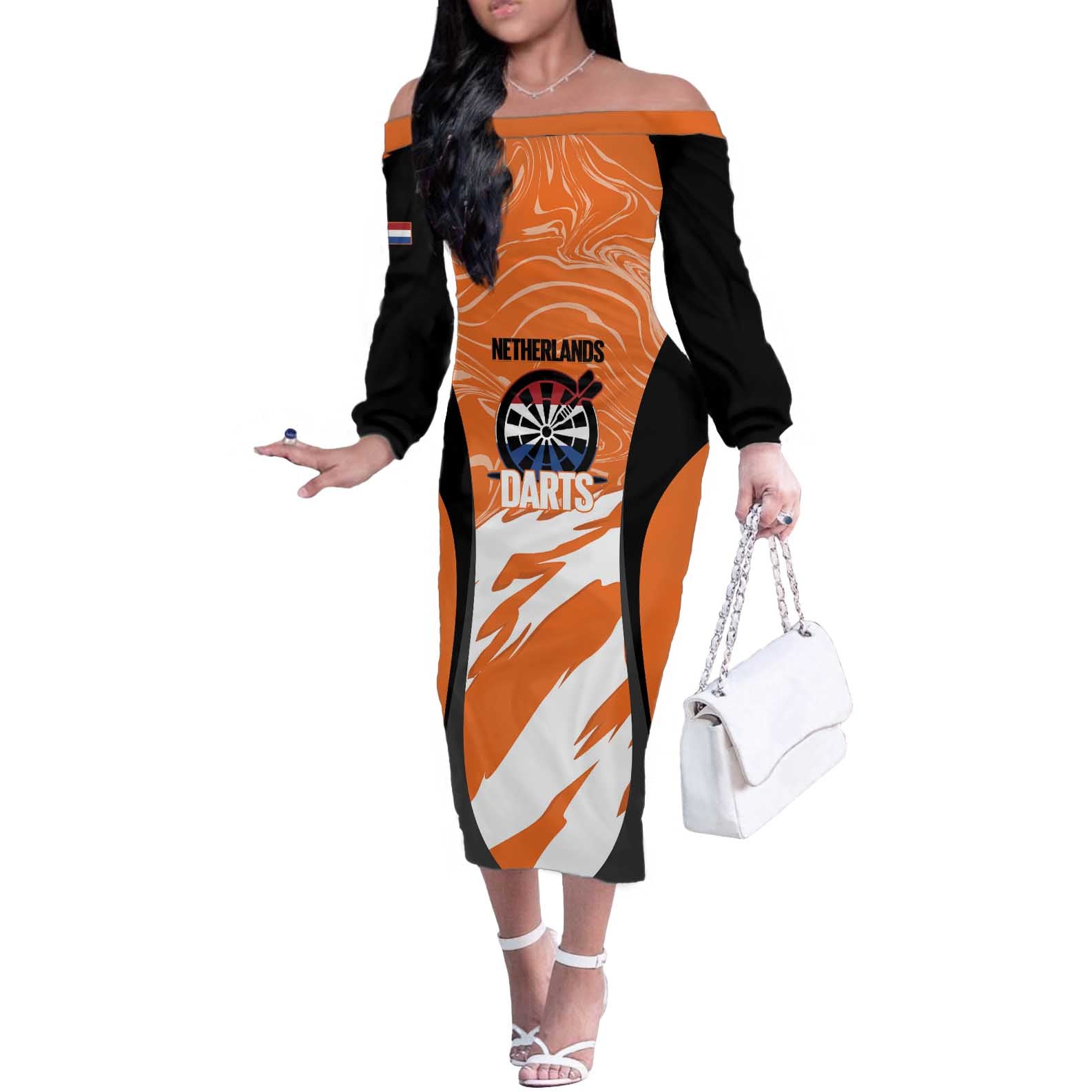 Custom Netherlands Darts Off The Shoulder Long Sleeve Dress Come On Holland