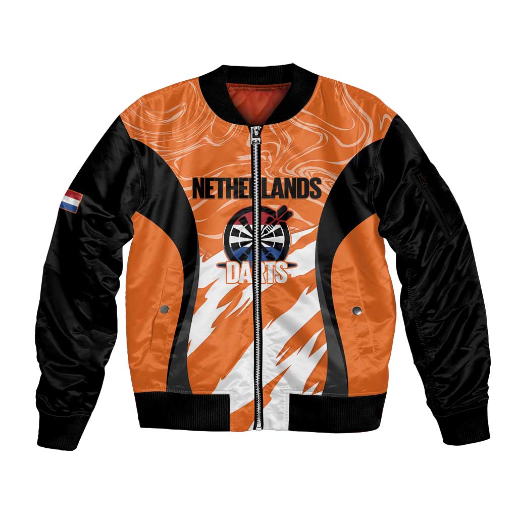 Custom Netherlands Darts Sleeve Zip Bomber Jacket Come On Holland