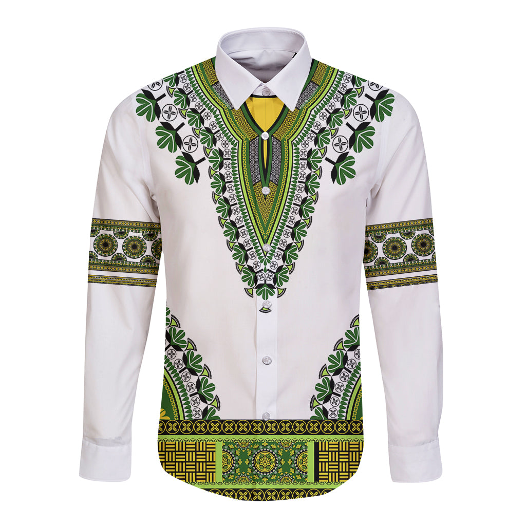 Africa Long Sleeve Button Shirt African Dashiki Royal Green Version - Wonder Print Shop