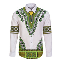 Africa Long Sleeve Button Shirt African Dashiki Royal Green Version - Wonder Print Shop