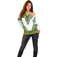 Africa Off Shoulder Sweater African Dashiki Royal Green Version - Wonder Print Shop