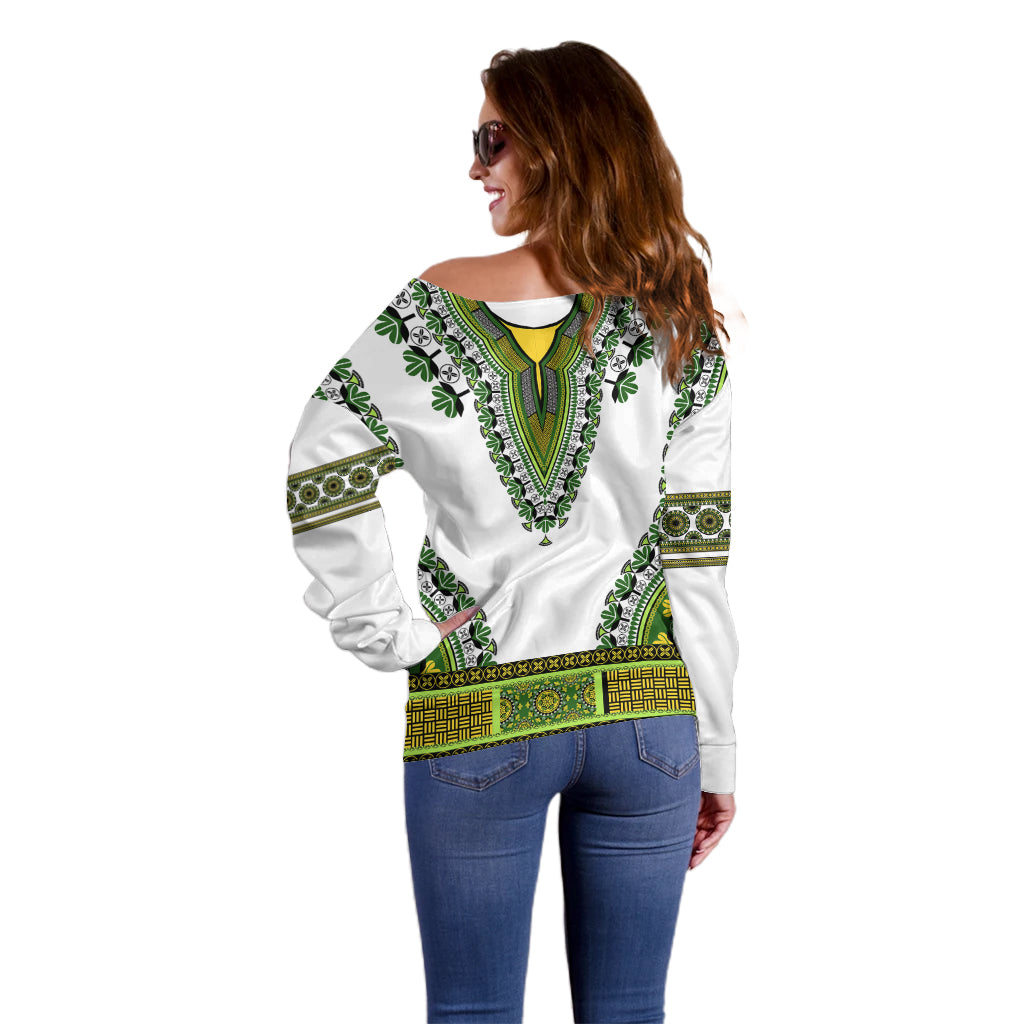 Africa Off Shoulder Sweater African Dashiki Royal Green Version - Wonder Print Shop