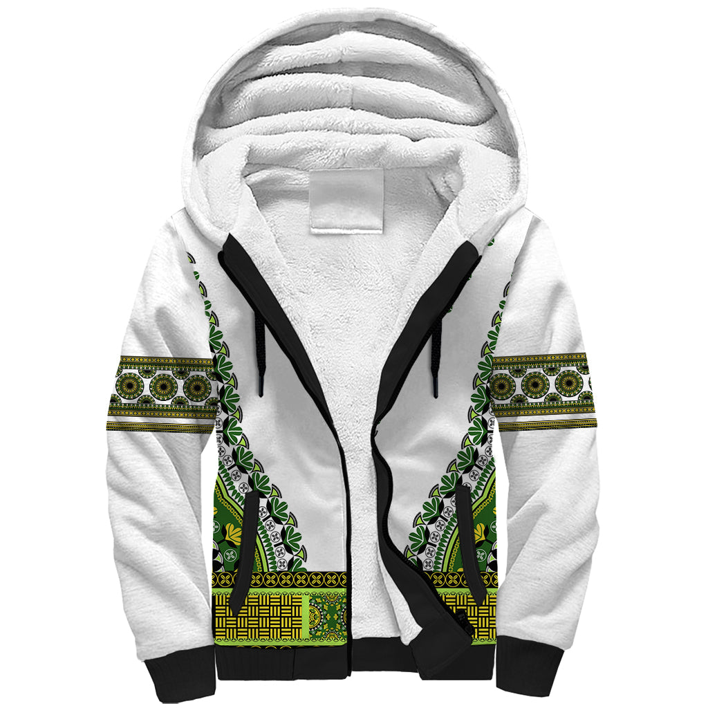 Africa Sherpa Hoodie African Dashiki Royal Green Version - Wonder Print Shop