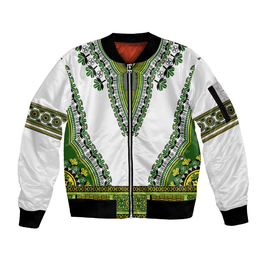 Africa Sleeve Zip Bomber Jacket African Dashiki Royal Green Version - Wonder Print Shop