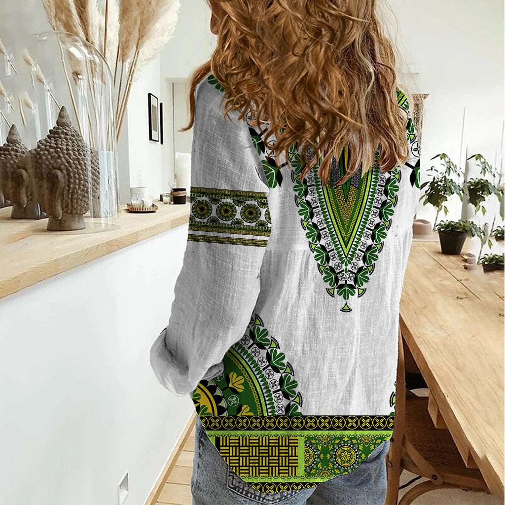 Africa Women Casual Shirt African Dashiki Royal Green Version - Wonder Print Shop
