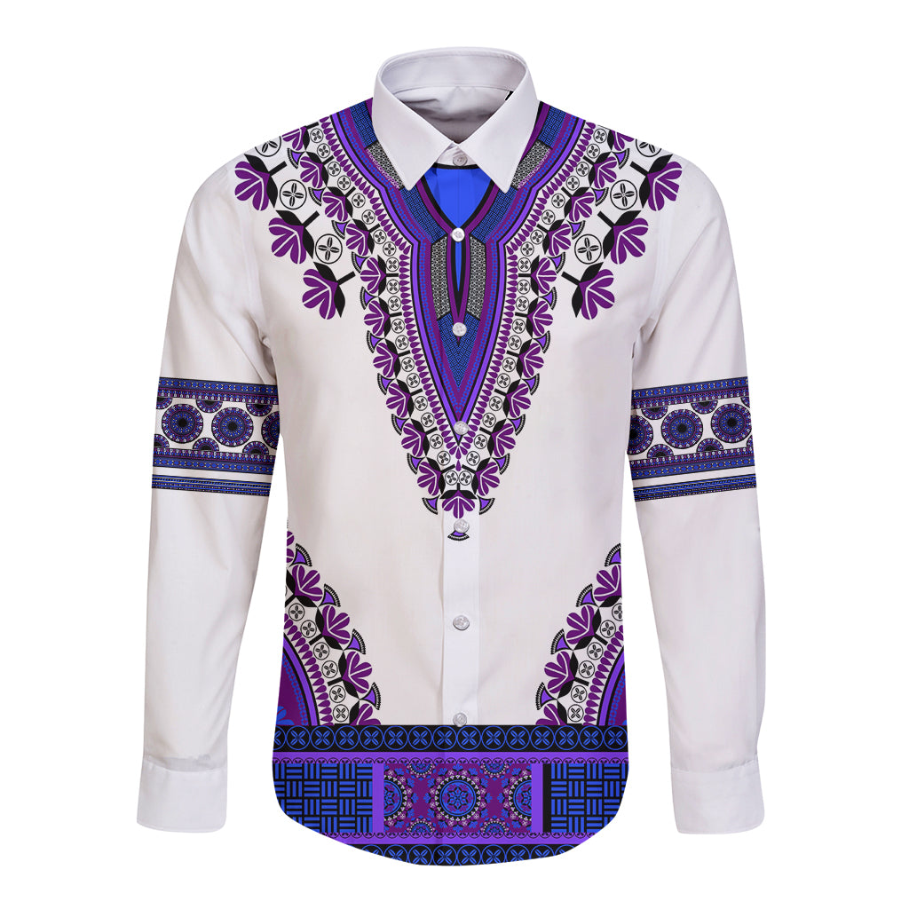Africa Long Sleeve Button Shirt African Dashiki Royal Purple Version - Wonder Print Shop