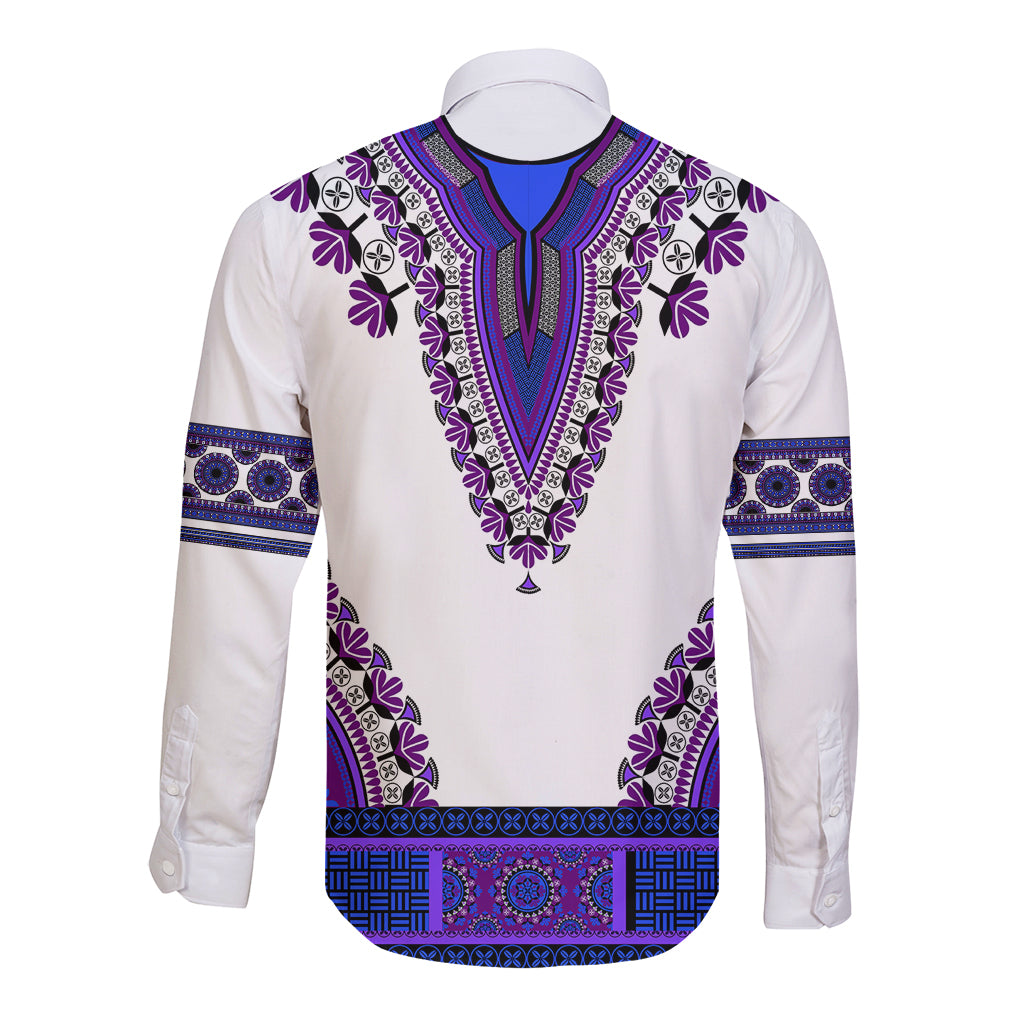 Africa Long Sleeve Button Shirt African Dashiki Royal Purple Version - Wonder Print Shop