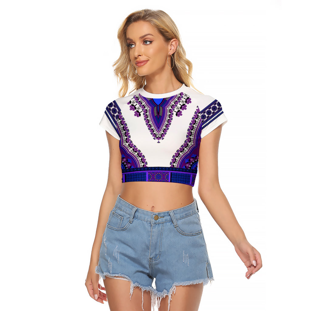 Africa Raglan Cropped T Shirt African Dashiki Royal Purple Version - Wonder Print Shop