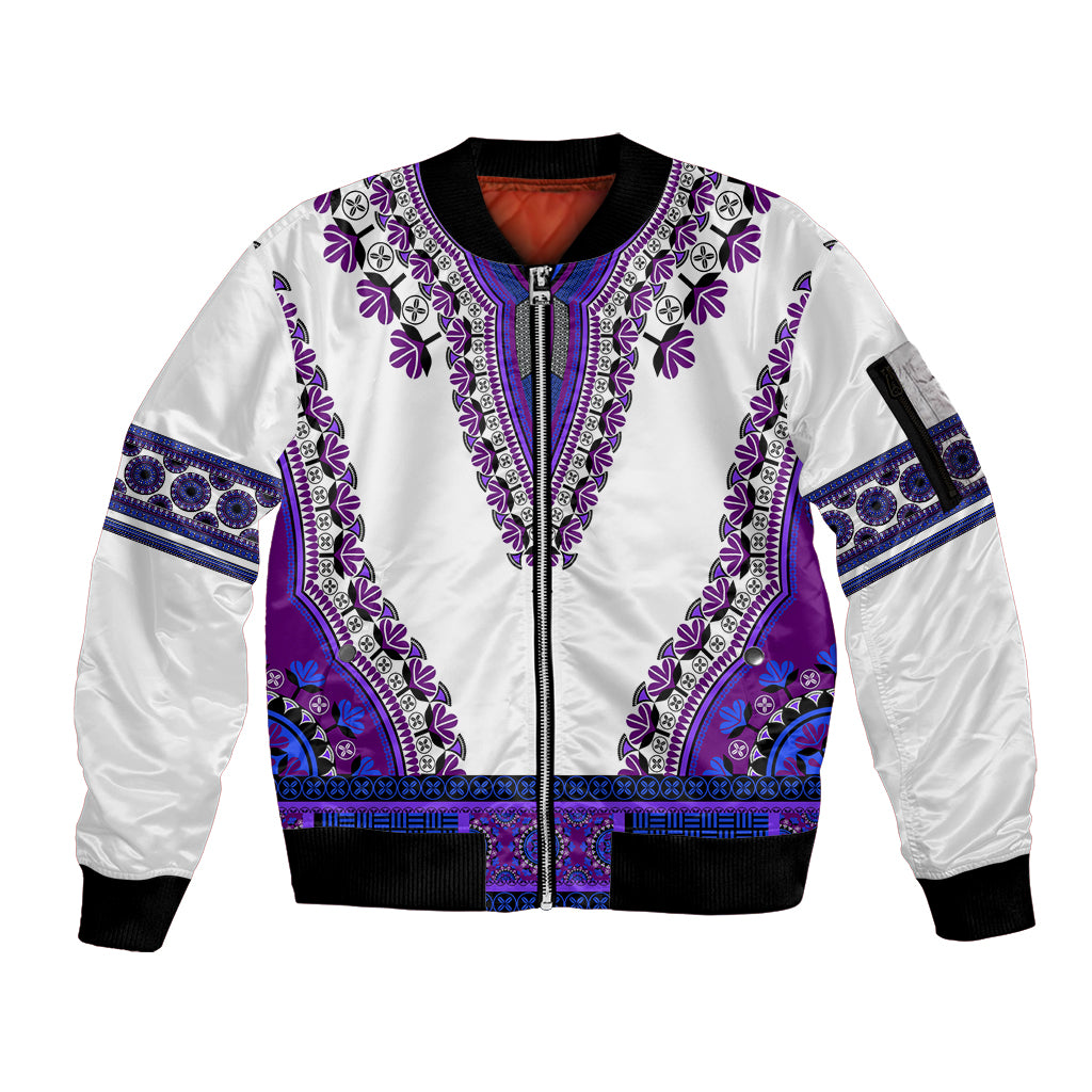 Africa Sleeve Zip Bomber Jacket African Dashiki Royal Purple Version - Wonder Print Shop