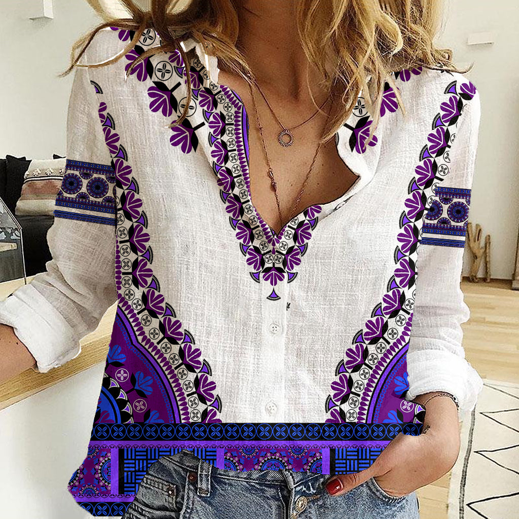 Africa Women Casual Shirt African Dashiki Royal Purple Version - Wonder Print Shop