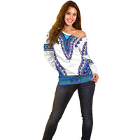 Africa Off Shoulder Sweater African Dashiki Royal Blue Version - Wonder Print Shop
