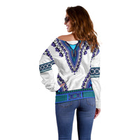 Africa Off Shoulder Sweater African Dashiki Royal Blue Version - Wonder Print Shop