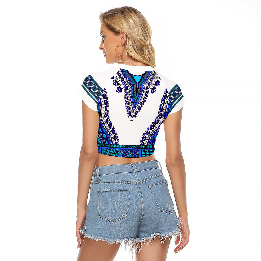 Africa Raglan Cropped T Shirt African Dashiki Royal Blue Version - Wonder Print Shop