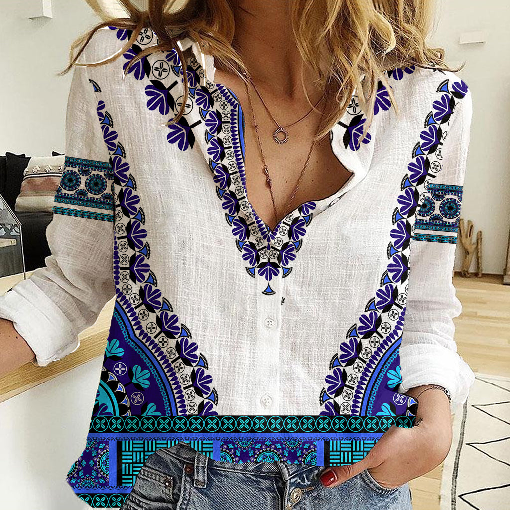 Africa Women Casual Shirt African Dashiki Royal Blue Version - Wonder Print Shop