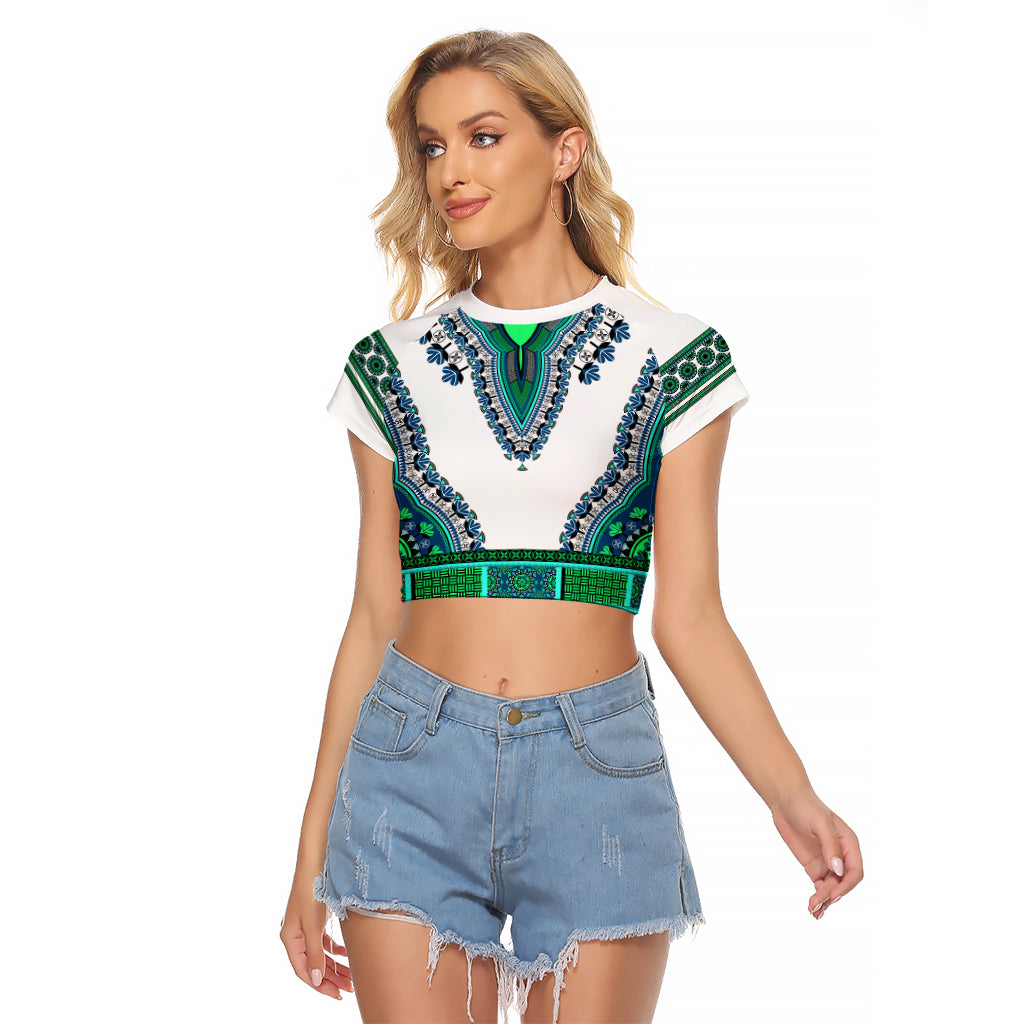 Africa Raglan Cropped T Shirt African Dashiki Royal Turquoise Version - Wonder Print Shop