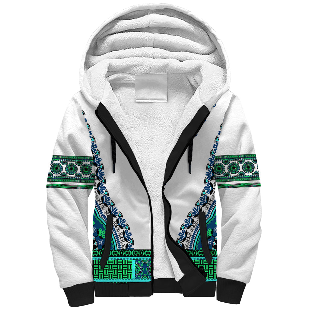 Africa Sherpa Hoodie African Dashiki Royal Turquoise Version - Wonder Print Shop