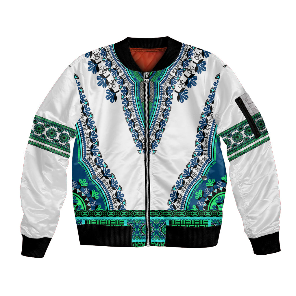 Africa Sleeve Zip Bomber Jacket African Dashiki Royal Turquoise Version - Wonder Print Shop