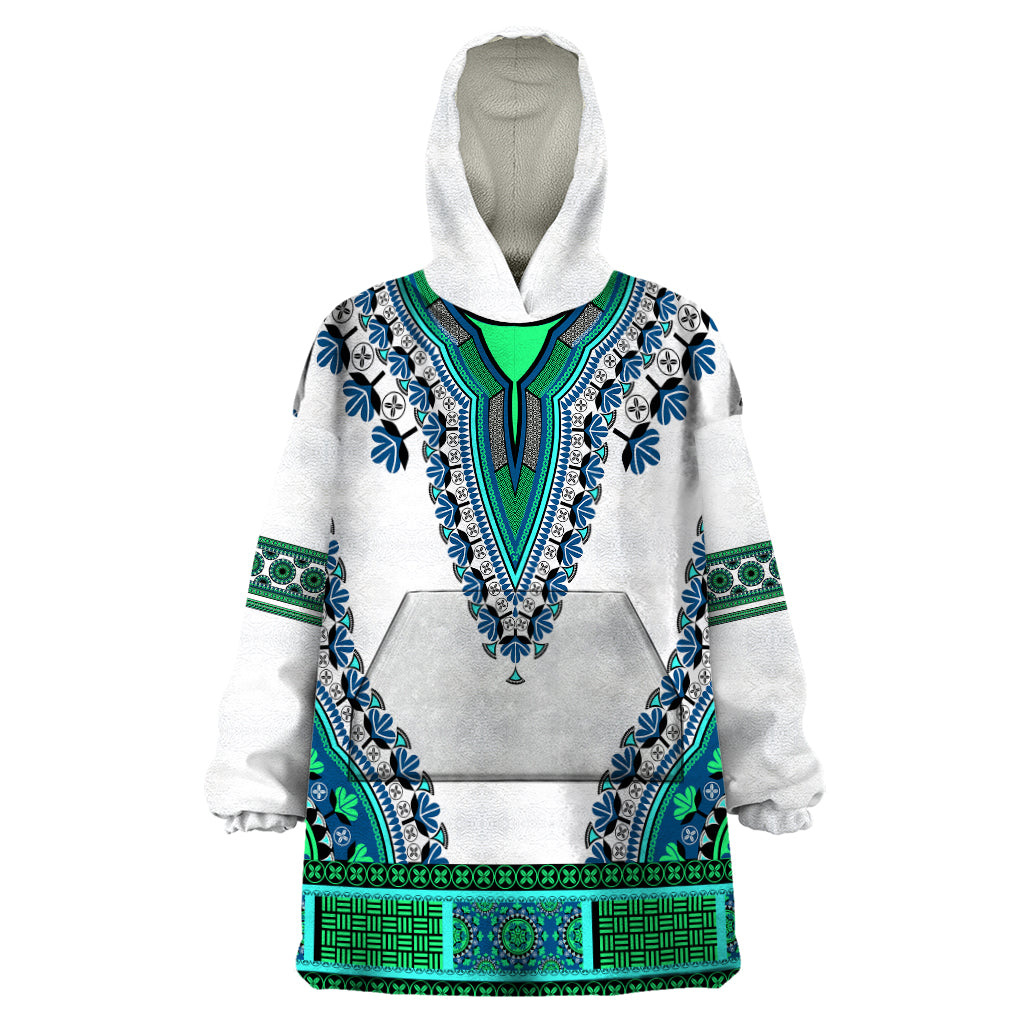 Africa Wearable Blanket Hoodie African Dashiki Royal Turquoise Version - Wonder Print Shop