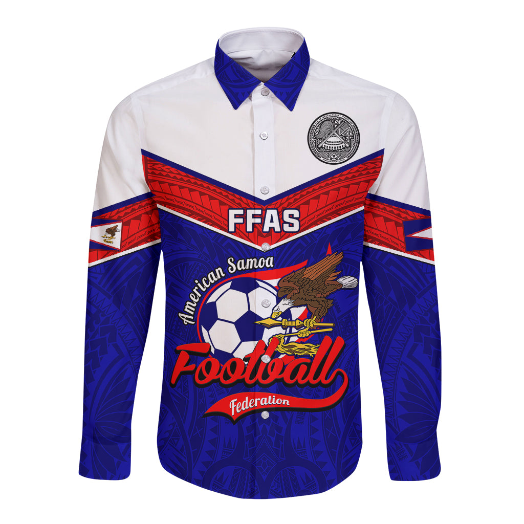 American Samoa Football Long Sleeve Button Shirt Polynesian Sporty Style - Wonder Print Shop