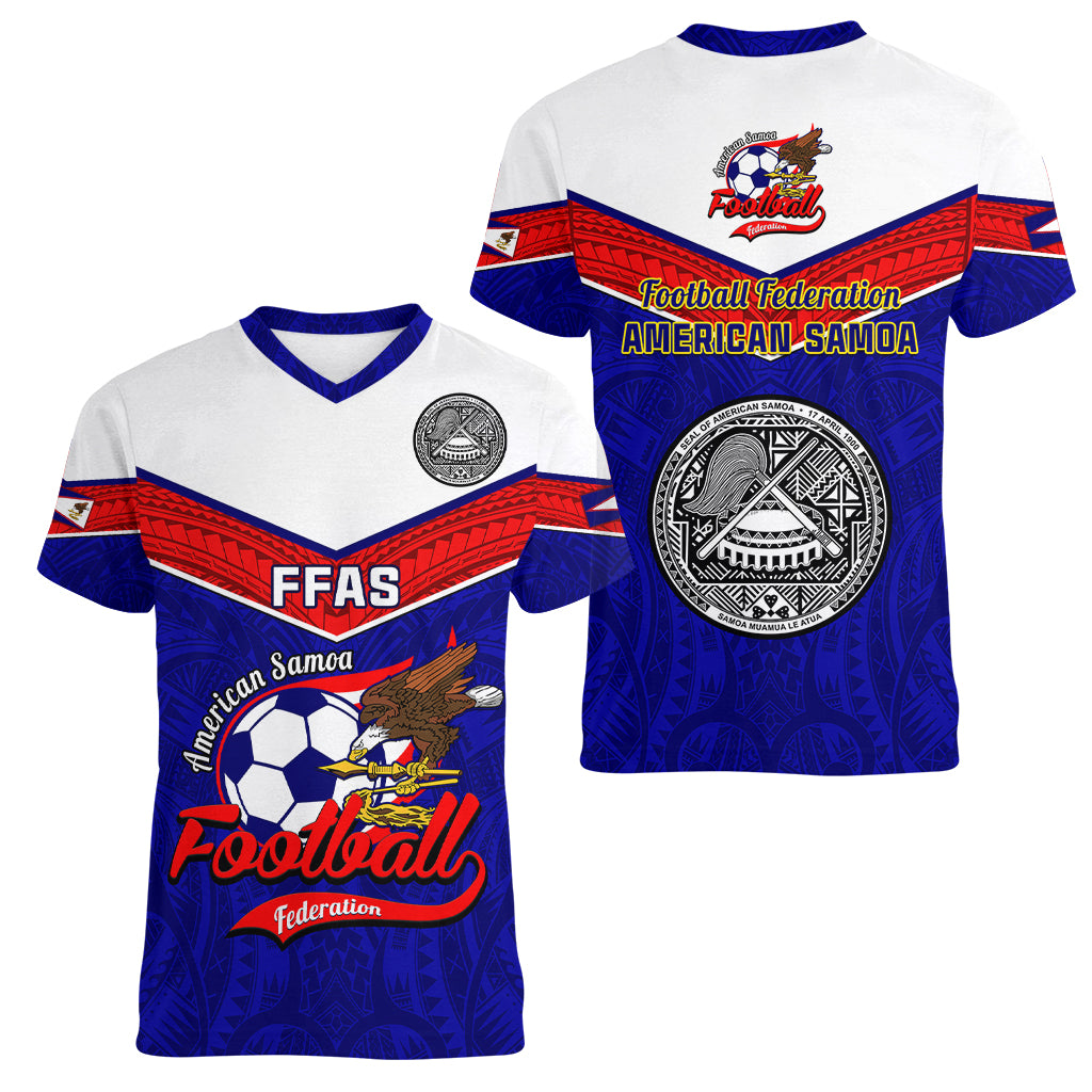 American Samoa Football Women V Neck T Shirt Polynesian Sporty Style - Wonder Print Shop